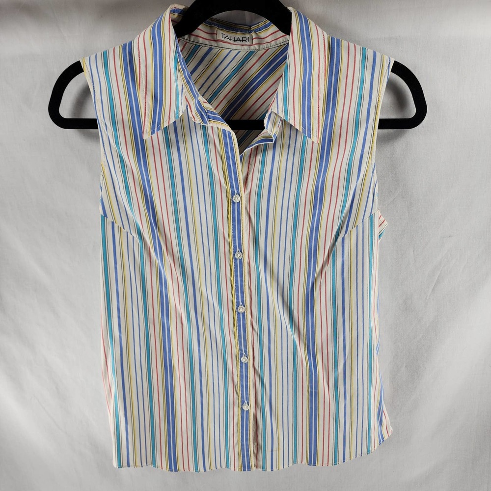 Vintage Tahari Size Medium Candy Stripe Sleeveless Cotton Blend Sleeveless Top